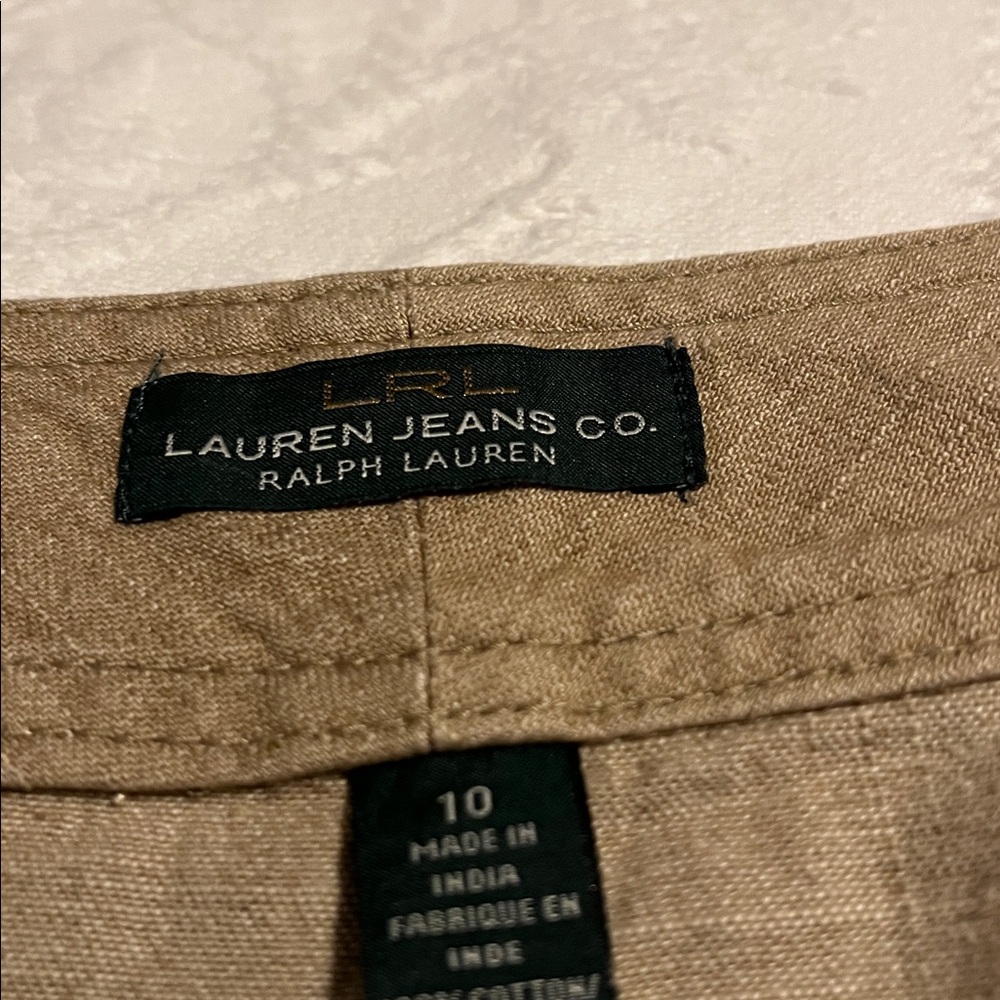 Ralph Lauren beige cotton skirt with buckle decor at waist size 10 perfect - Picture 2 of 8
